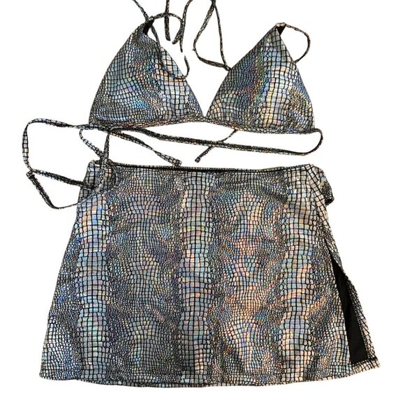 3-piece Triangle Bikini Set Swimsuit with Skirt Womens Size Large - Picture 4 of 9